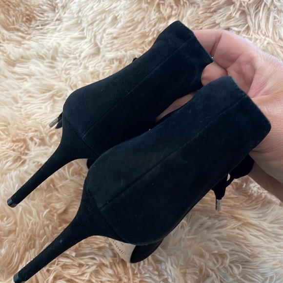 JIMMY CHOO | Mavy Velvet 85mm Bootie | Lace up Peep Toe Stilettos | Black | 36.5 - Picture 8 of 9